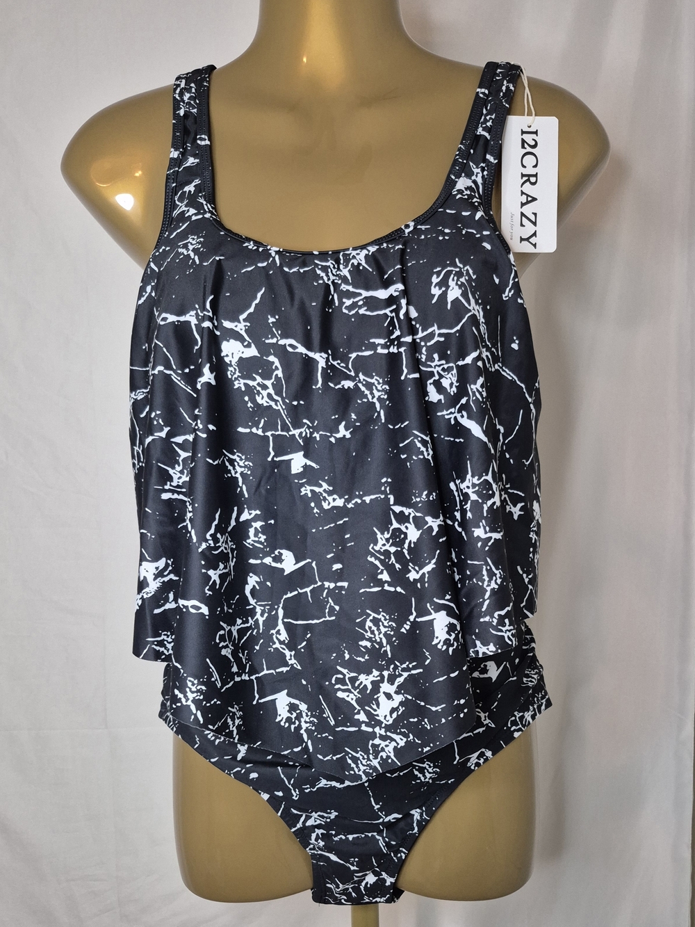 I2Crazy Black & White Marble Print Women's Tankini Swim Set